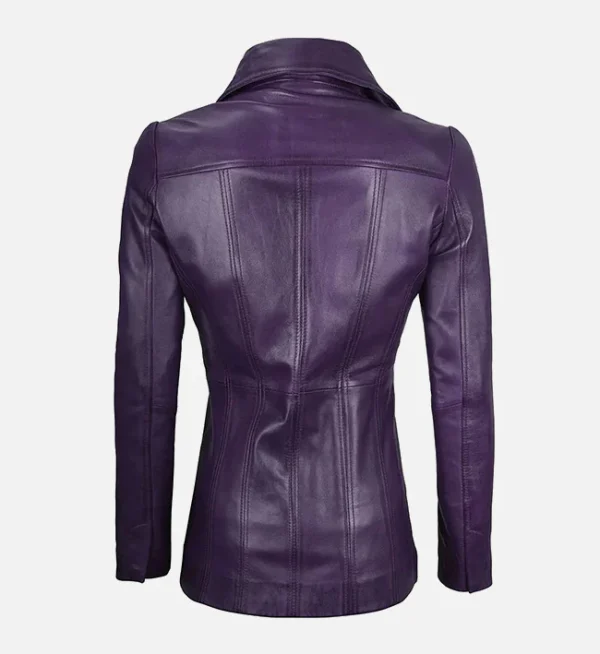 Three button real leather blazer women