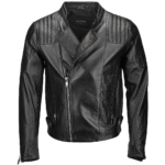 Classic Black Ribbed Motorcycle Leather Jacket