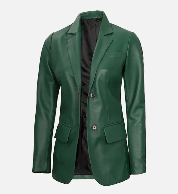 Two button leather jacket for women