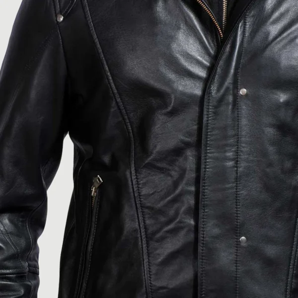 Men Black Hooded Leather Jacket