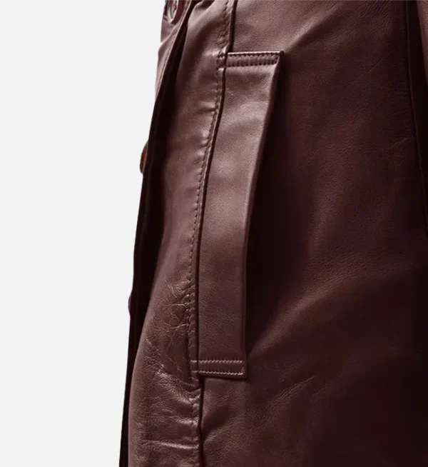 Wax finish leather coat maroon