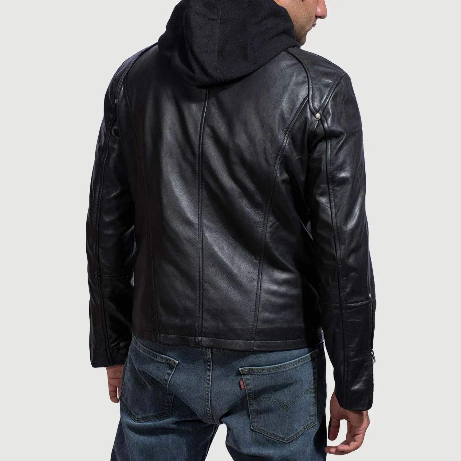 Men Black Hooded Leather Jacket