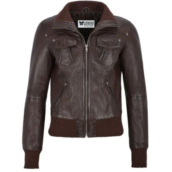 Classic Womens leather bomber jacket