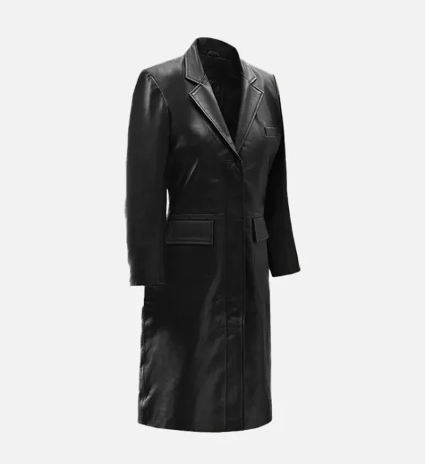 Womens black leather trench coat