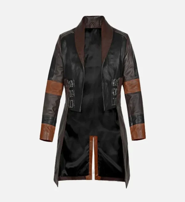 Womens Black and Brown Leather Coat