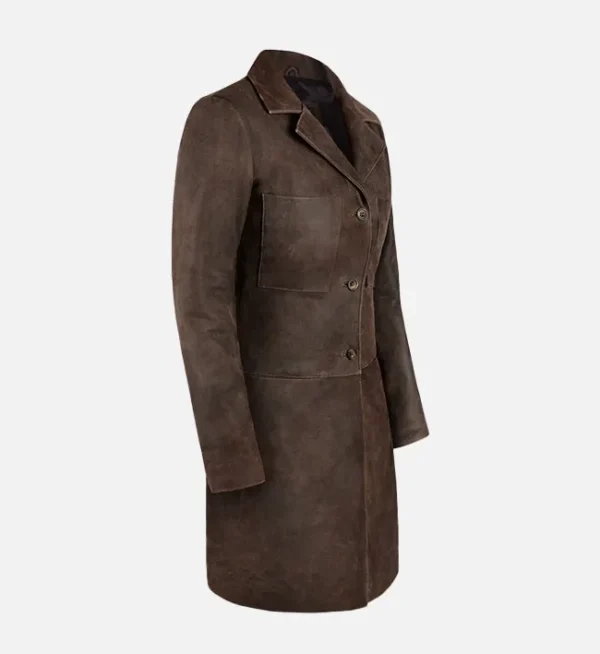 Womens distressed brown leather coat