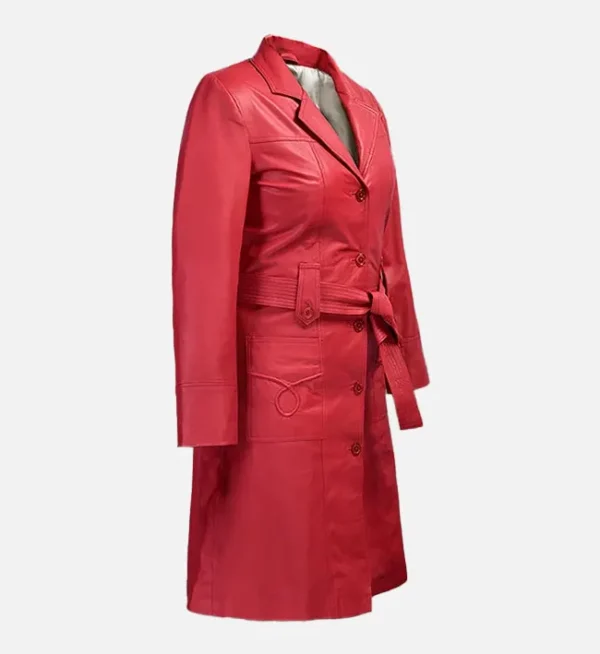 Womens long red leather coat