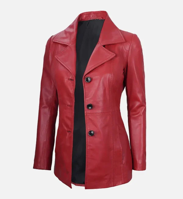 Womens red real leather blazer