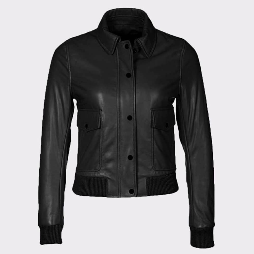 Classic Ladies Leather Bomber Jacket