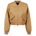 Womens Camel Brown leather bomber jacket
