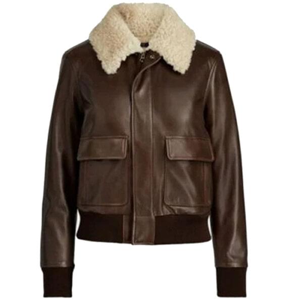 Stylish Womens Brown Bomber Leather Jacket